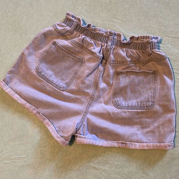 Plaid & Plain ruffle top denim jean shorts light wash size L - Picture 8 of 12